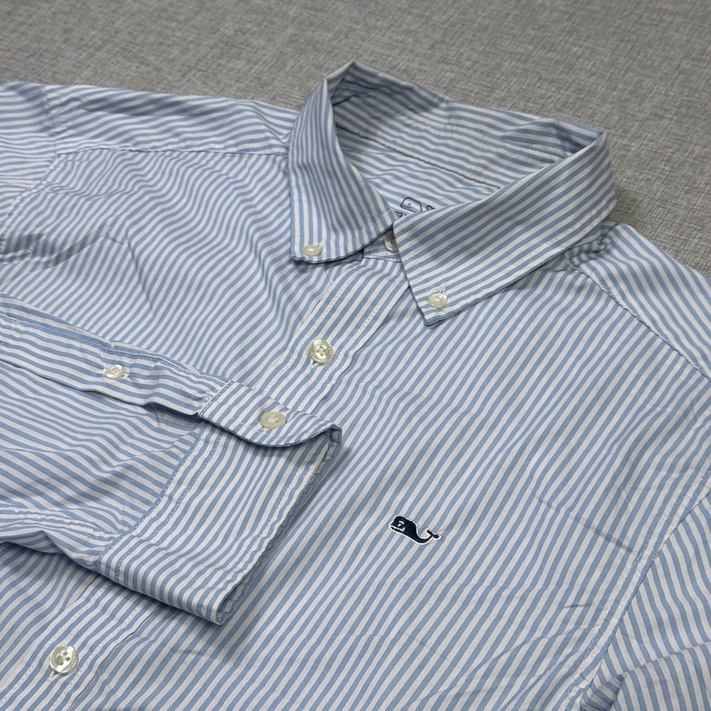 Vineyard Vines Whale Performance Shirt Mens Medium Blue Striped Classic Fit